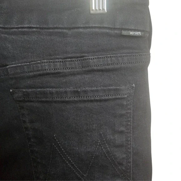 MOTHER Looker Ankle Fray Skinny Jeans 27 Black Distressed - Picture 4 of 16